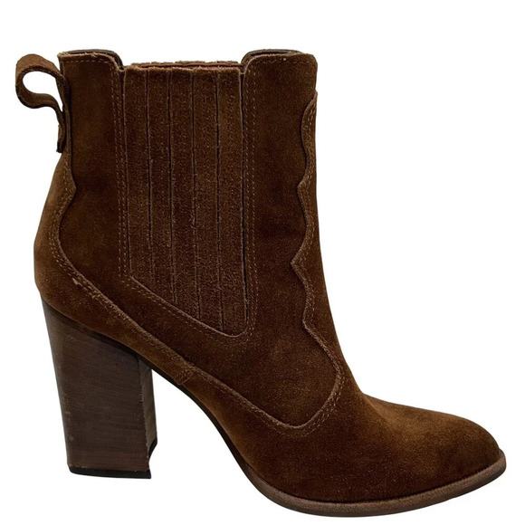 Dolce Vita Womens 7.5 Conway Brown Suede Ankle Boots Scalloped Booties Western - Picture 8 of 16